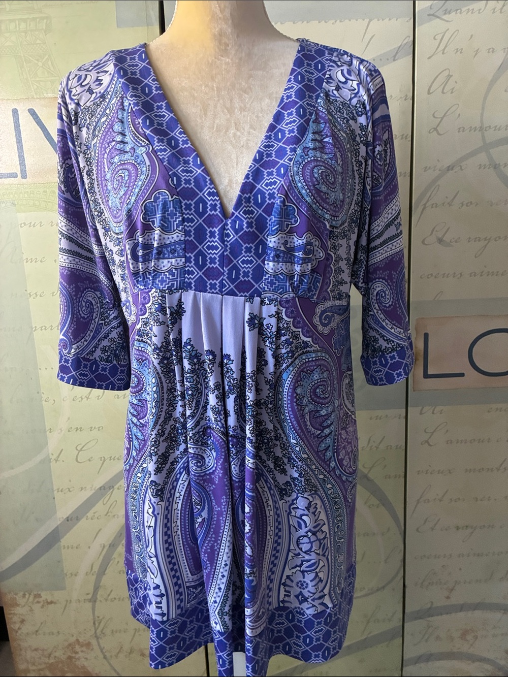 Women’s Purple Paisley V-Neck Tunic Top International Concepts SZ XL
